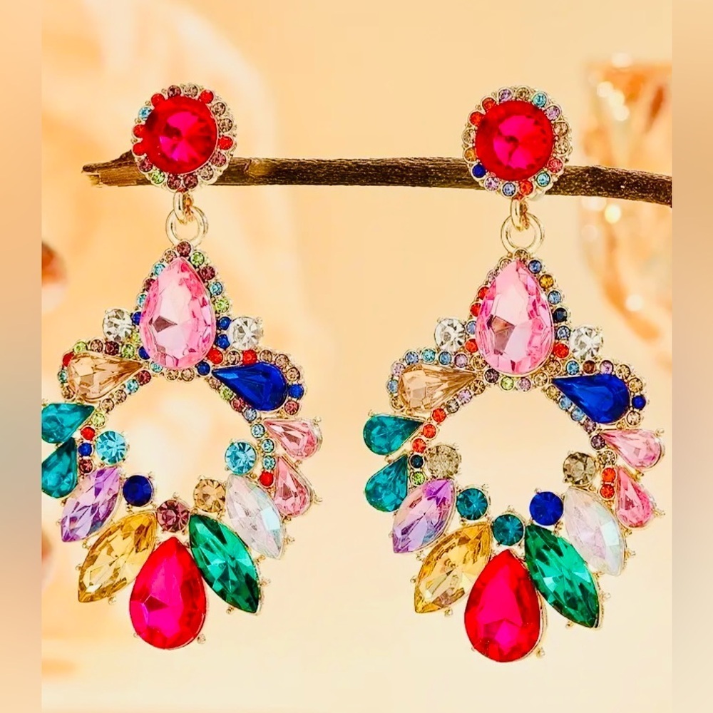 Multicolor Rhinestone Chandelier Drop Earrings